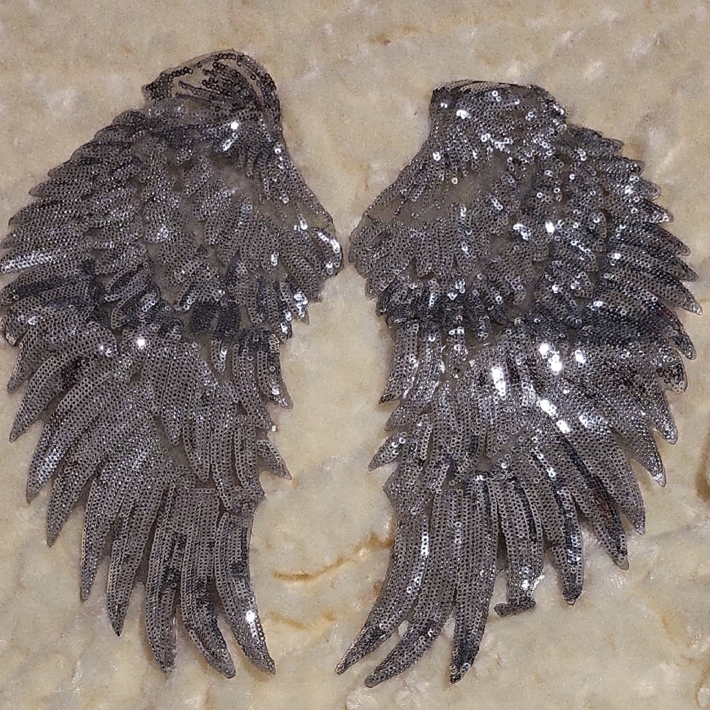 Silver Sequin Angel Wing Patches